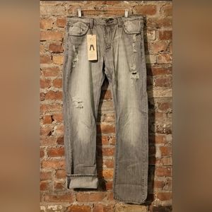 AKNOWLEDGE DISTRESSED DESTROYED &CRAFTED GREY DENIM JEANS 36W 35L GALIEO SLIM